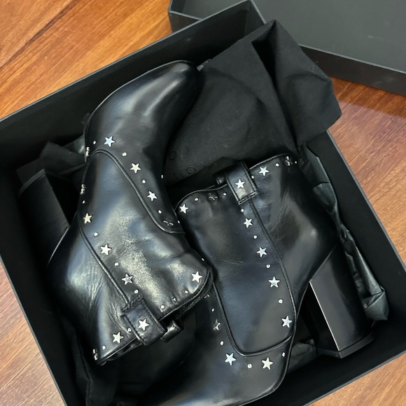 LAURENCE DECADE 37.5 Pete Star Studs black leather heeled bootie boots - Picture 5 of 13